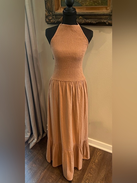 And Now This Dresses & Skirts - Swiss Dot Halter Maxi Dress Smocked Top Ruffle Tiered Skirt Cottagecore Romantic